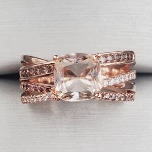 Morganite - Chocolate & Vanilla Diamond Simulants 18k Rose Gold - 925 Ring